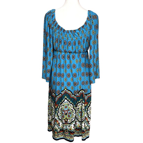 Muse Boston Proper Size 6 Empire Waist Dress 3/4 Sleeves Boho Knit Colorful - Picture 3 of 5
